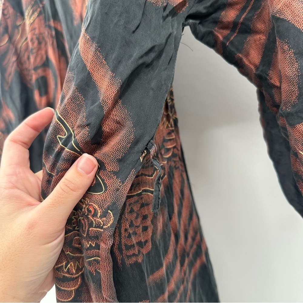 Vintage 100% Silk Novelty Print Dragons Long Maxi Kimono XL - Picture 7 of 8